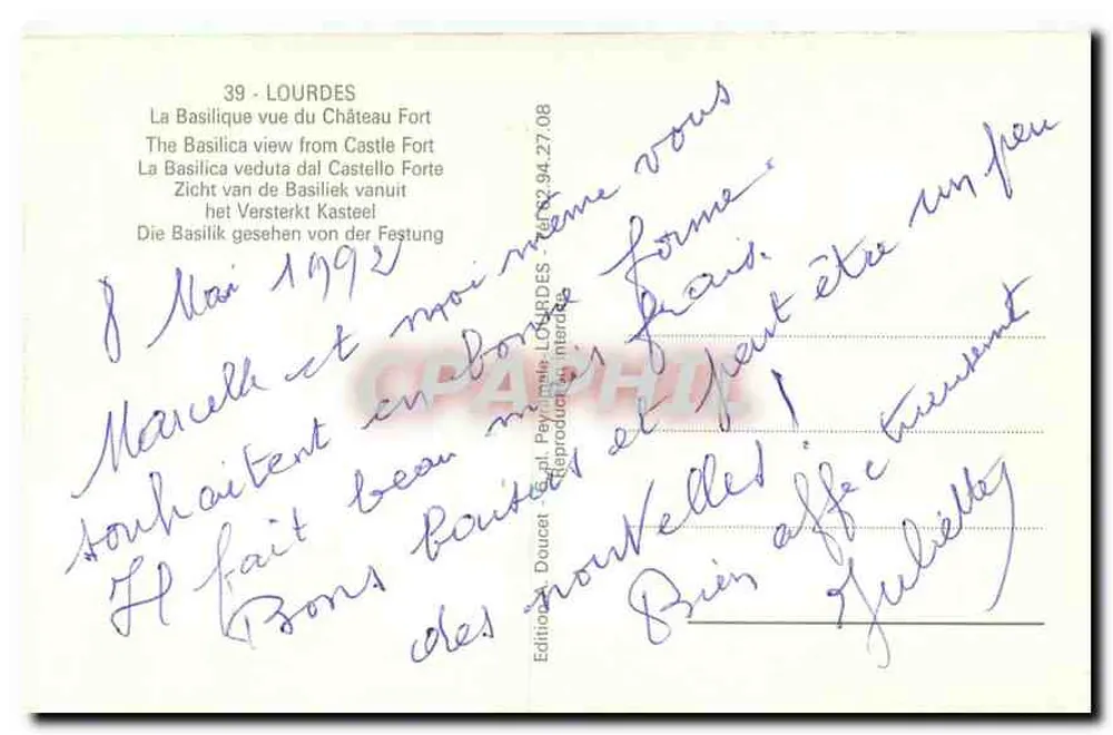 Lourdes — La Basilique vue du Château Fort — Édition Lourdes, n°39 - Verso