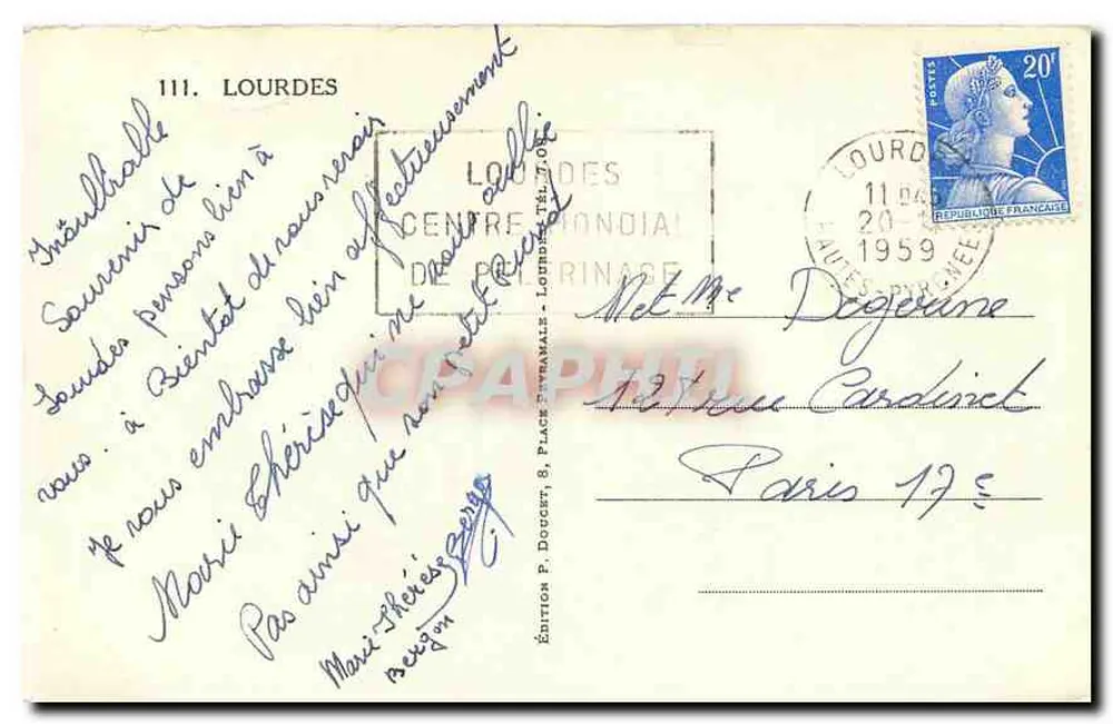Lourdes — A Grotta, Nossa Senhora de Lourdes, paisagens — Edição P. Doucet, Lourdes - Verso