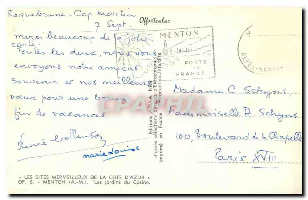 Die Gärten des Casinos — Menton — Editions A.M.A. Nîmes - Rückseite