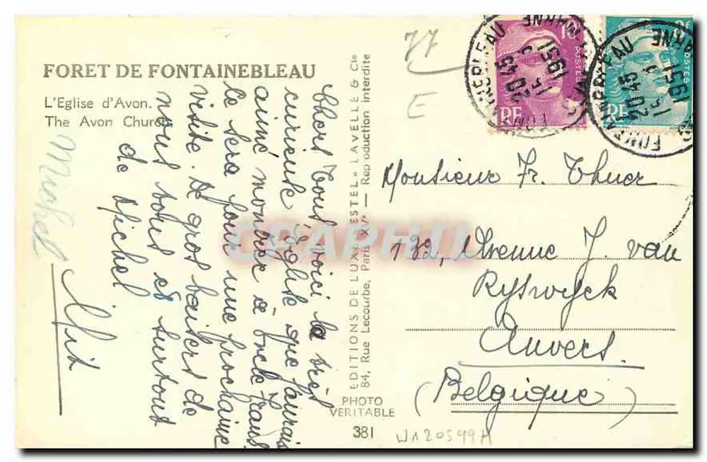 Iglesia de Avon — Bosque de Fontainebleau — Éditions de Luxe Lecourbe, París - Reverso