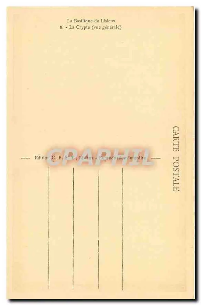 La Basilica di Lisieux — La Cripta (vista generale) — Edizione C. B. S., Lisieux, n°8 - Verso