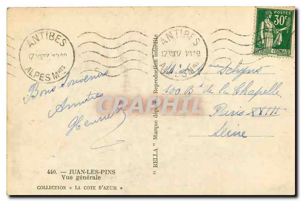 Juan-les-Pins — Vista Geral — Rella, n°440 - Verso