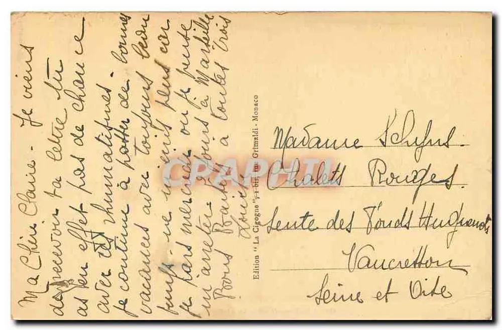 EZE-sur-MER - Le Viaduc et le Village — Édition La Cigogne, Monaco, n° 350 - Verso
