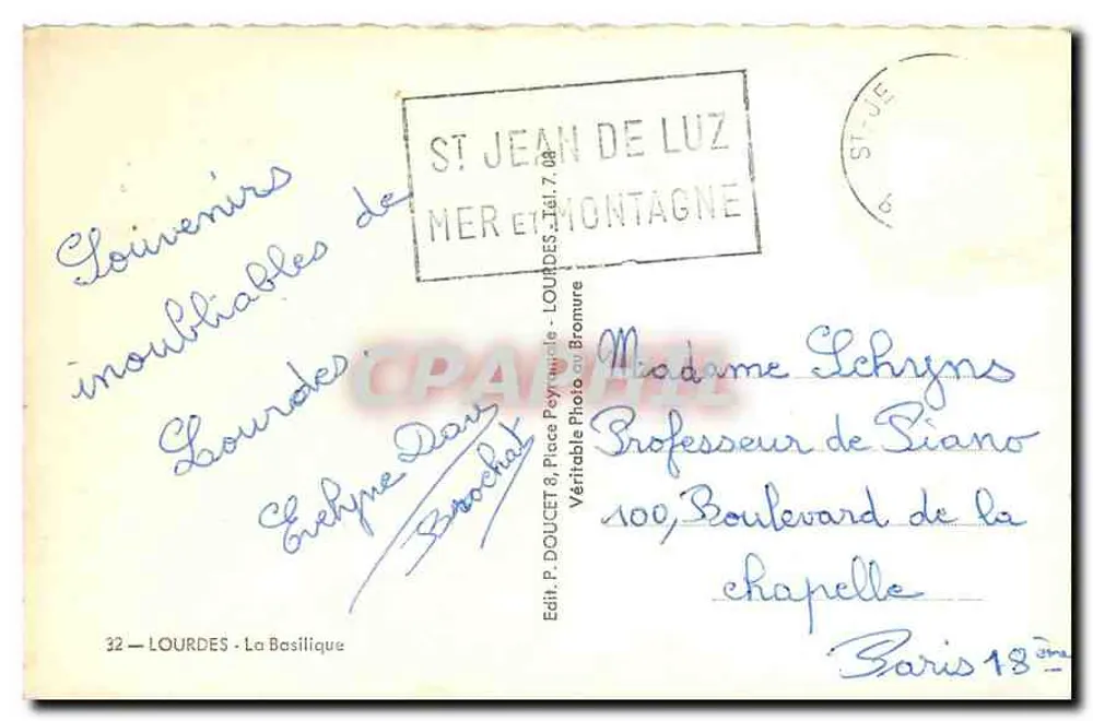 Lourdes — Bazylika — Wydawca P. Doucet & Place Peyroule - Lourdes - Rewers
