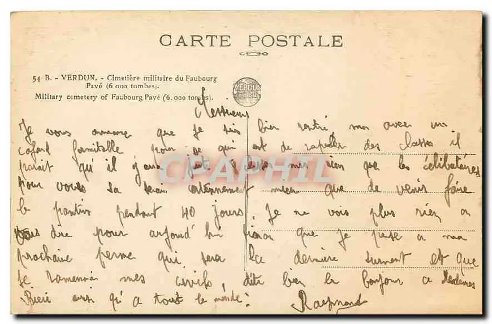 Cemitério militar do Faubourg Pavé — Verdun — 6 000 túmulos - Verso