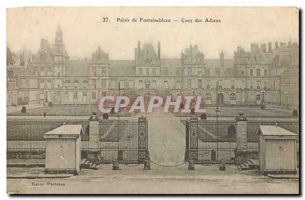 Palais de Fontainebleau — Cour des Adieux — Bazar Parisien, n°37 - Recto