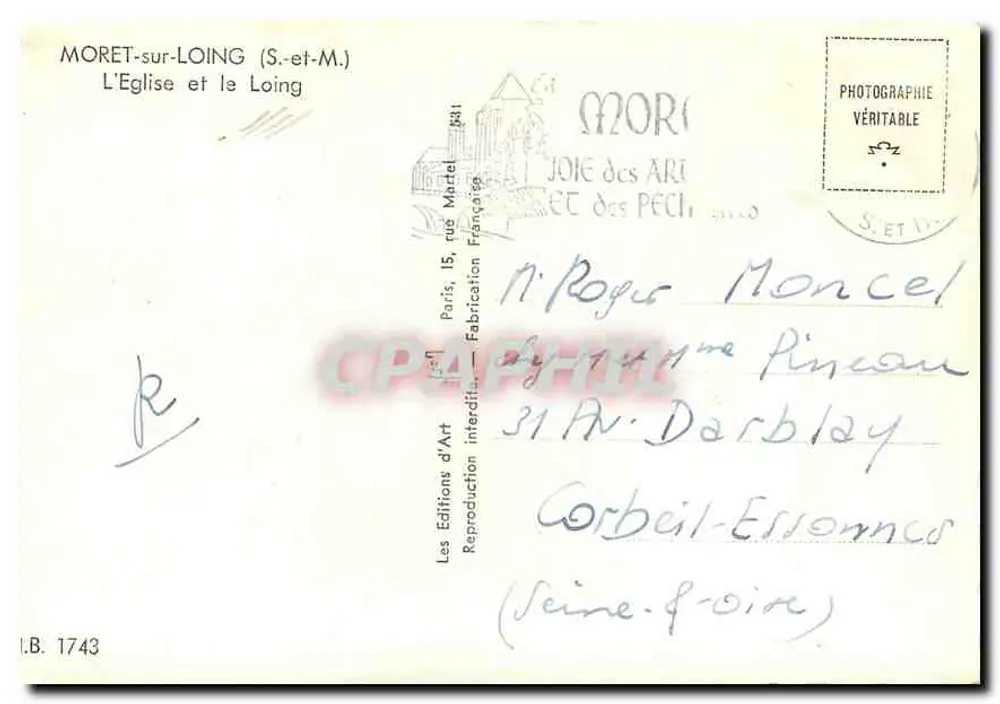 Moret-sur-Loing — L'Église et le Loing — Éditions d'Art, Paris - Verso