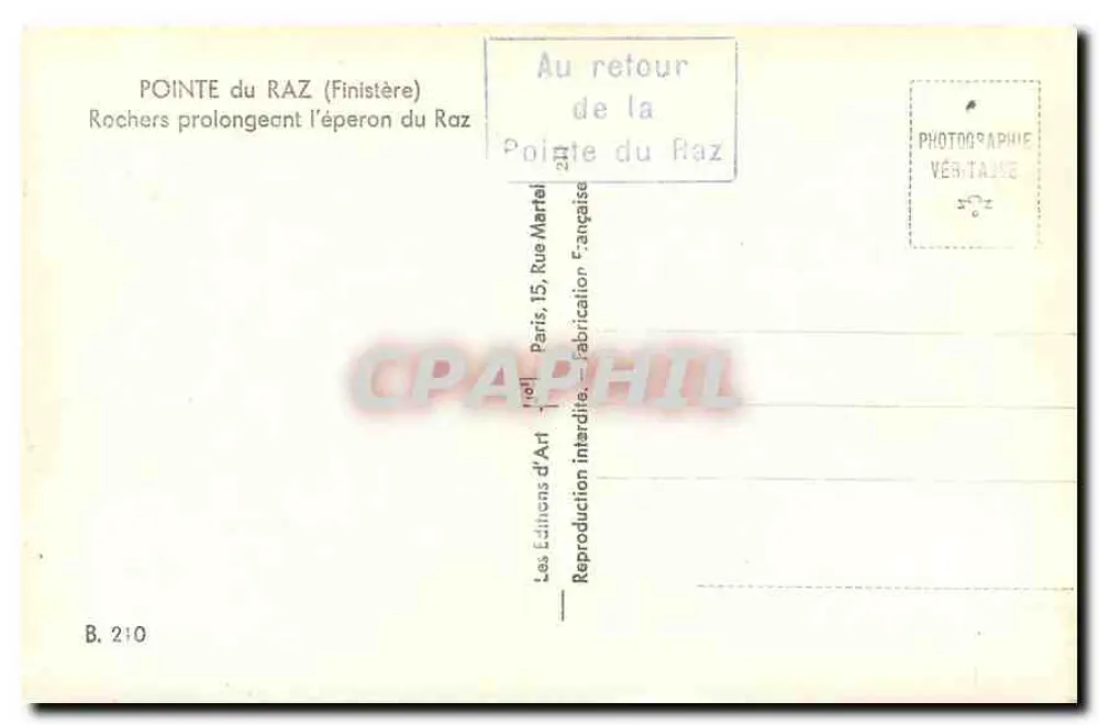 Pointe du Raz — Rochers prolongeant l’éperon du Raz — Les Éditions d'Art, Paris - Verso
