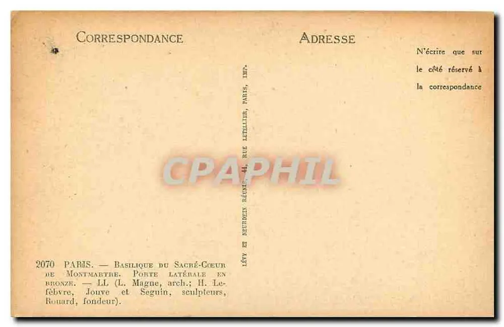 Bronzene Seitenpforte — Basilika des Heiligen Herzens — Paris — LL Magné, Architekt; H. Le-fèvre, Jouve und Seguin, Bildhauer; Renard, Gießer — n° 2070 - Rückseite