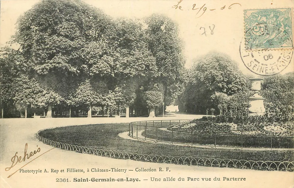 Saint-Germain-en-Laye — Ein Weg im Park vom Parterre aus gesehen — Phototypie A. Rep et Filliette, Château-Thierry — Sammlung R. F. — Nr. 2361 - Vorderseite