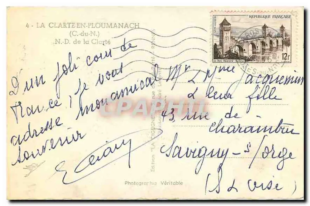 Kirche von La Clarté-en-Ploumanach — Blick auf den Eingang — Ausgabe La Cigogne - Rückseite