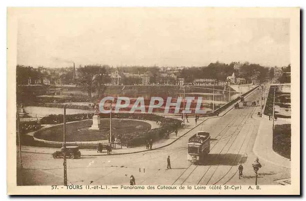 Tours (Loire, Seite St-Cyr) — Panorama der Loirer Hügel — A. B. - Vorderseite