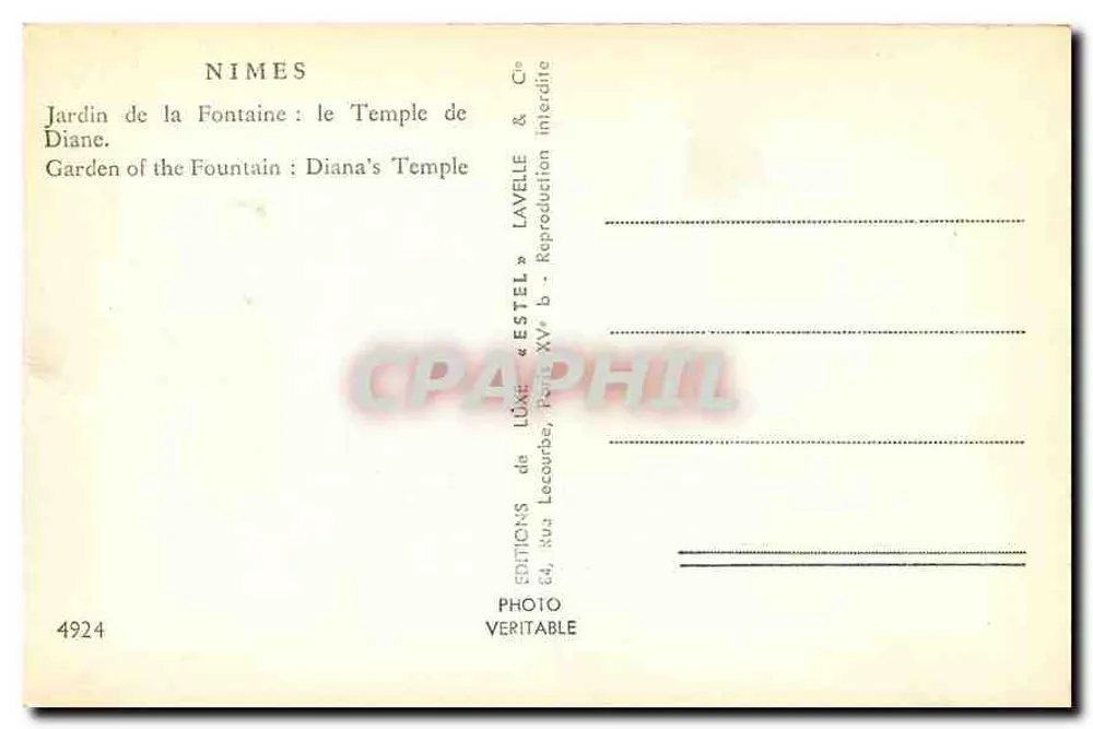 Nîmes - Garten der Fontaine: der Tempel von Diane — Éditions LUXE d'ESTEL, n° 4924 - Rückseite