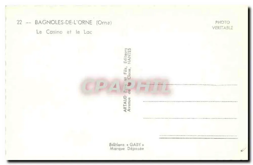 Bagnolles-de-l'Orne — Le Casino et le Lac — Éditions Gaby - Verso