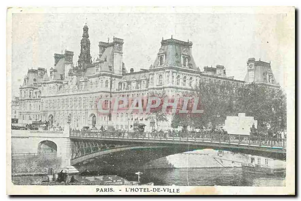 Paris - O Hôtel-de-Ville — vista com ponte e Sena — editor não visível - Frente