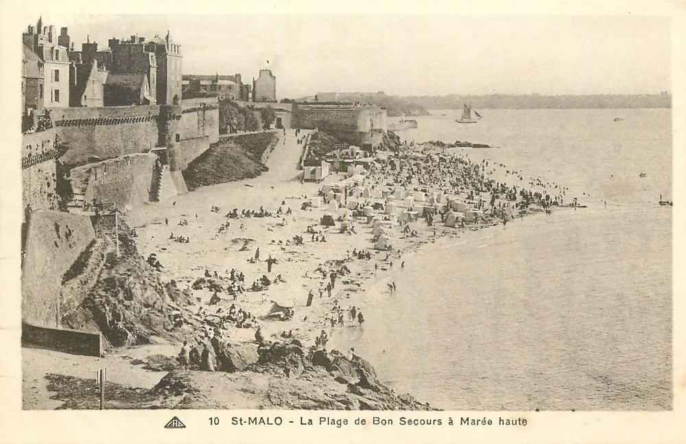 St-Malo - La Plage de Bon Secours à Marée haute - Recto