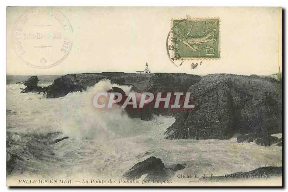 Belle-Île-en-Mer — La Pointe des Pouldains bei Sturm — Cliché E. de B. — Collection Anglaine - Vorderseite
