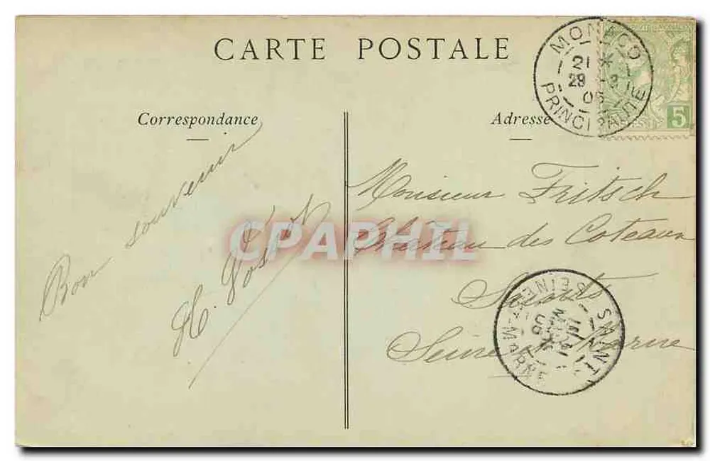 Principat von Monaco — Das Palast des Prinzen und der Hundekopf — ND. Foto n° 504 - Rückseite