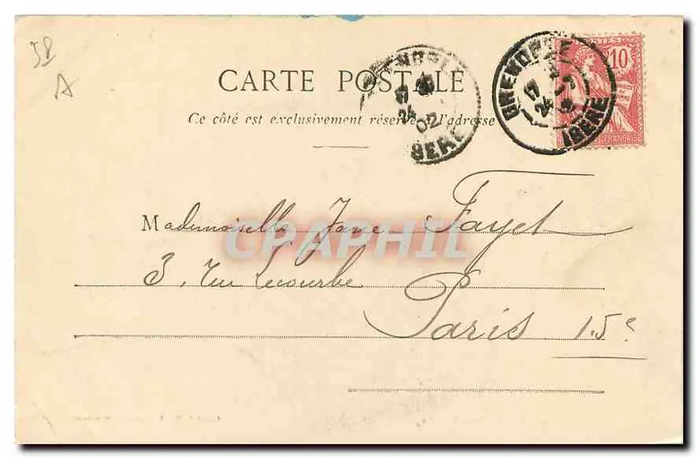 Omgeving van Grenoble — De Mont Aiguille — Cliché F. P. L. Pons, papierhandelaar-uitgever, Grenoble - Achterkant