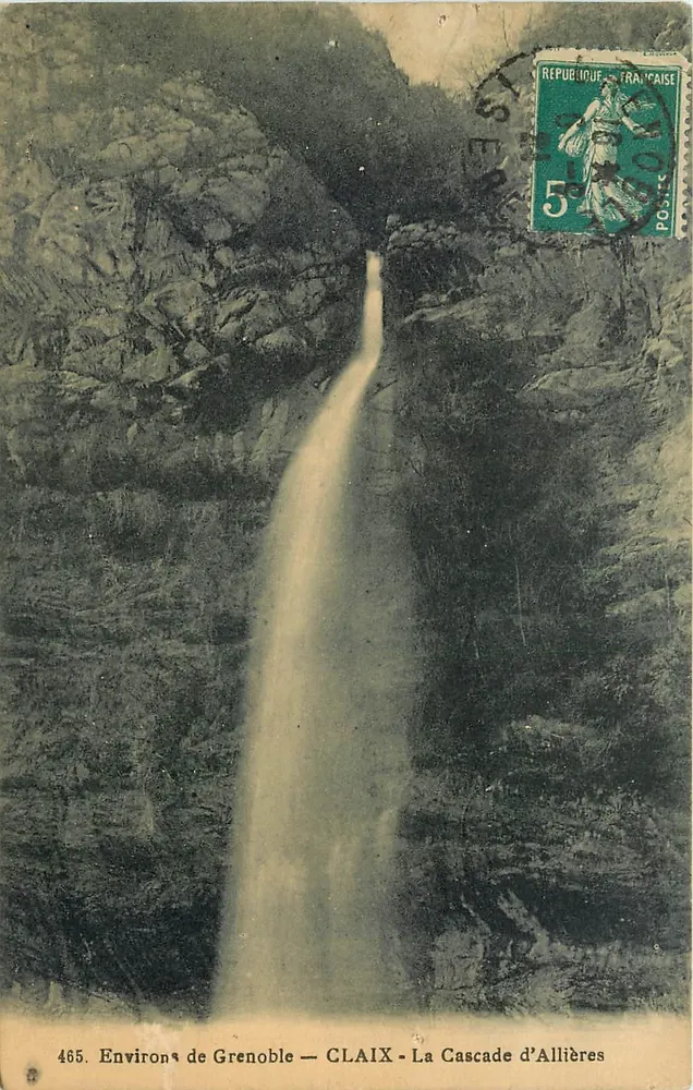 Arredores de Grenoble — CLAIX — A Cachoeira de Allières — P. GAUDE, fot.-édit. - Frente