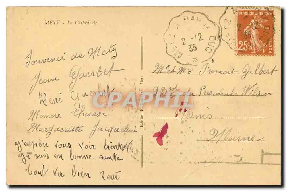 Metz - A Catedral — Edição F. Gaudard - Metz - Verso