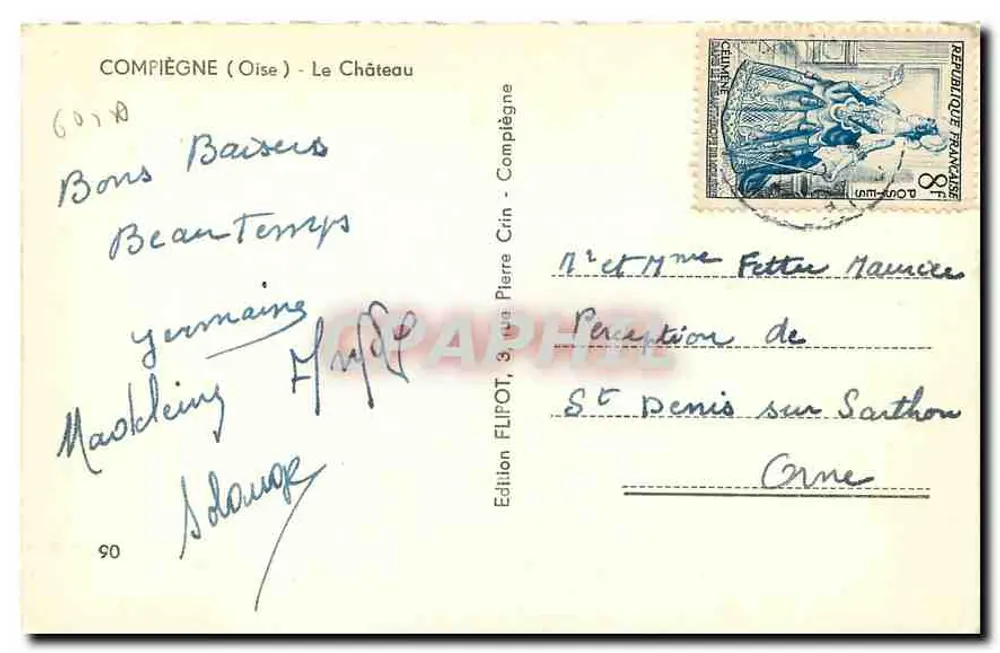 Compiègne (Oise) - O Castelo — Edição Flipot, n° 6078 - Verso