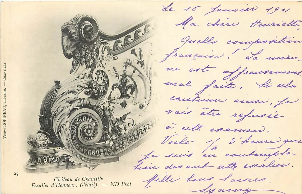 Castello di Chantilly — Scala d'onore (dettaglio) — Veave HONNEAU, Libraio — n°25 - Recto