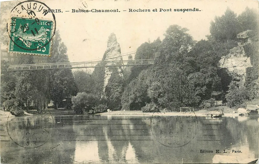Buttes-Chaumont — Rochers et Pont suspendu — Edition E. L., Paris - Recto