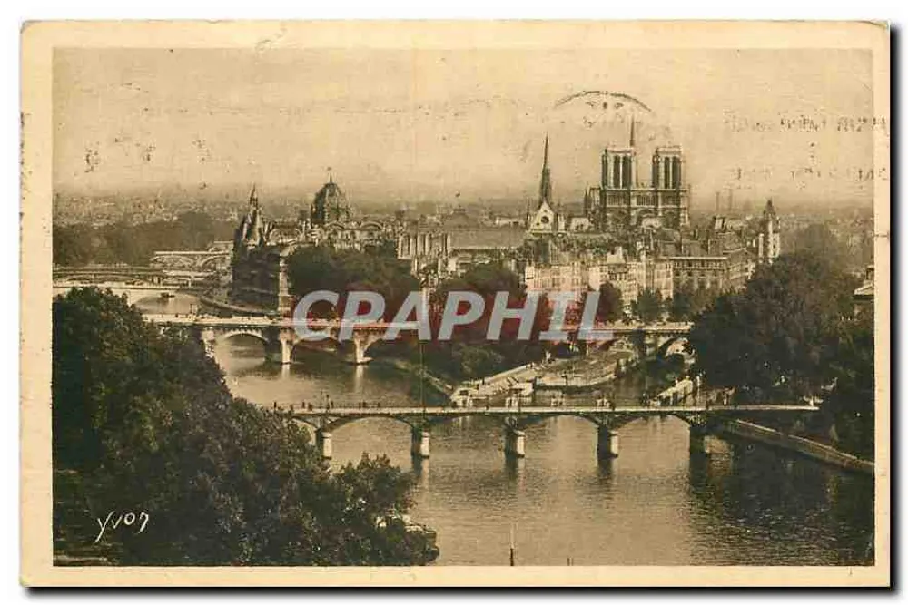 Paris — Visão da Seine com a Notre-Dame e os pontes — Les Éditions d'Art Yves Bridges, n° YV09 - Frente