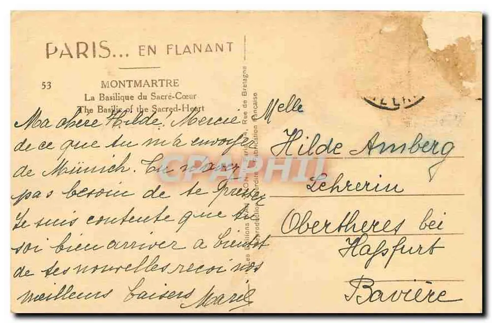 Basilika des Heiligen Herzens — Montmartre — Verlag Yvon, n°53 - Rückseite