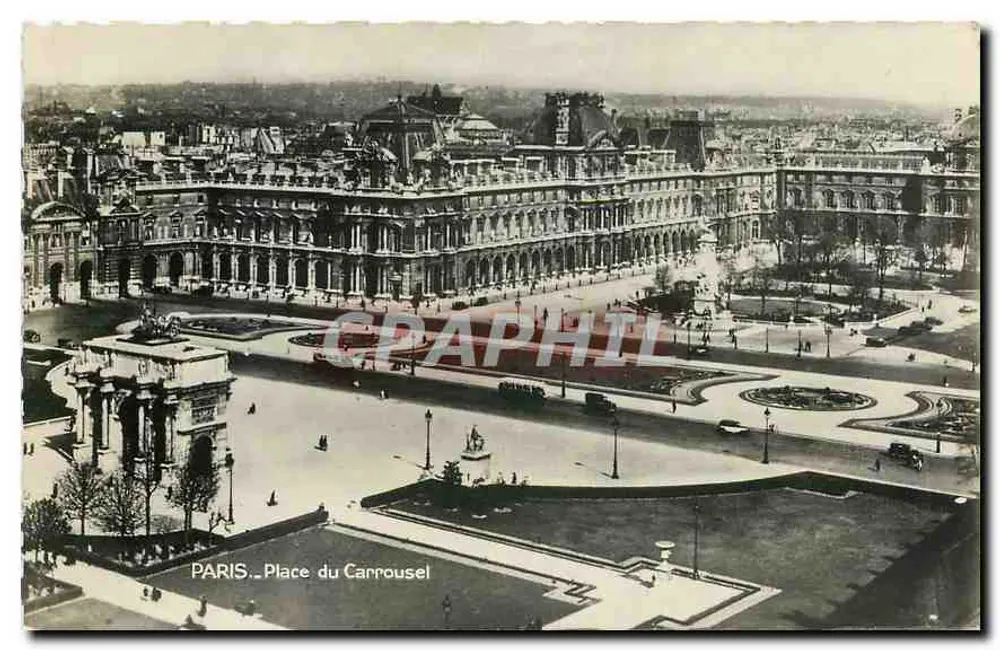 PARIS — Place du Carrousel — vista aérea — editor não identificado - Frente