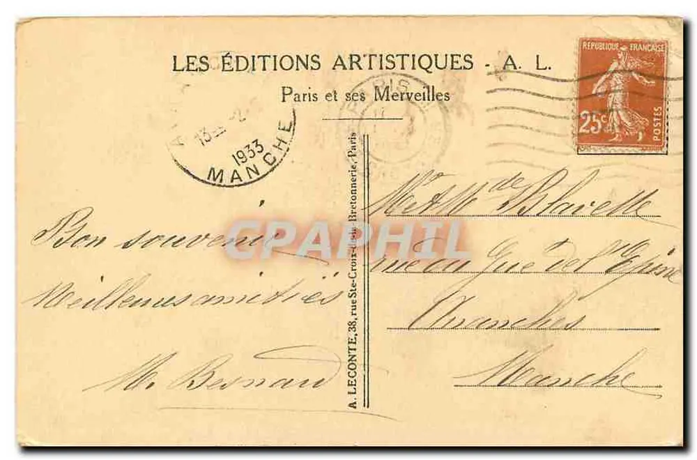 Paris — Pont Alexandre-III — éditeur A.L. n°24 - Rewers