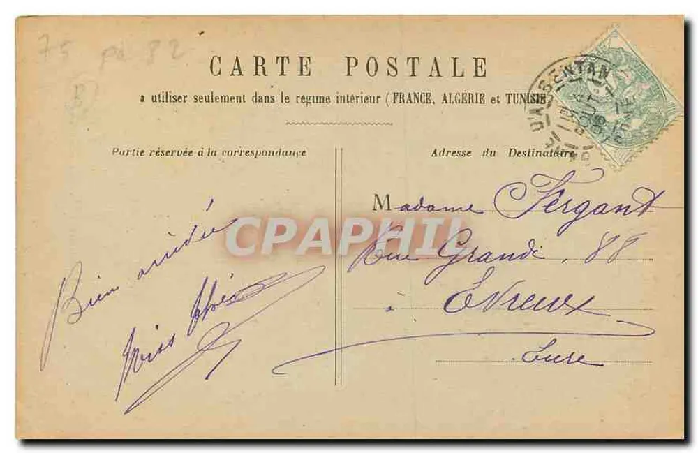 Paris - Boulevard de la Madeleine — vista do Palácio de Justiça — editor não identificado - Verso