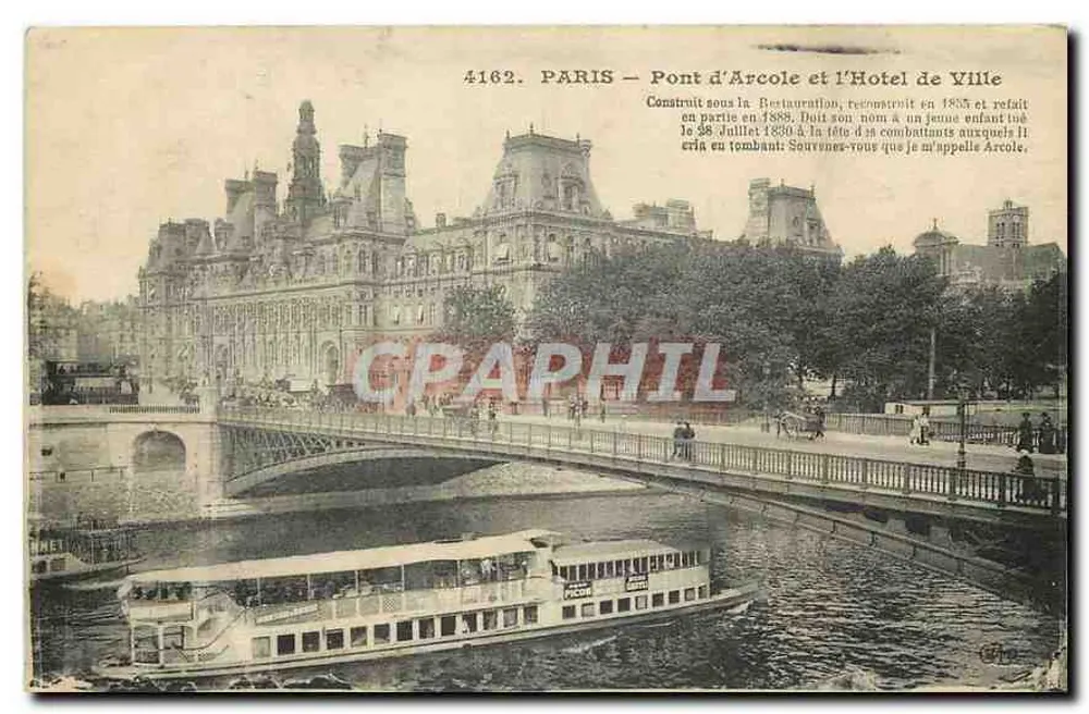 Paris — Pont d'Arcole et l'Hôtel de Ville — Éditeur : Imp. B. Le Daboy, Paris, n° 4162 - Recto