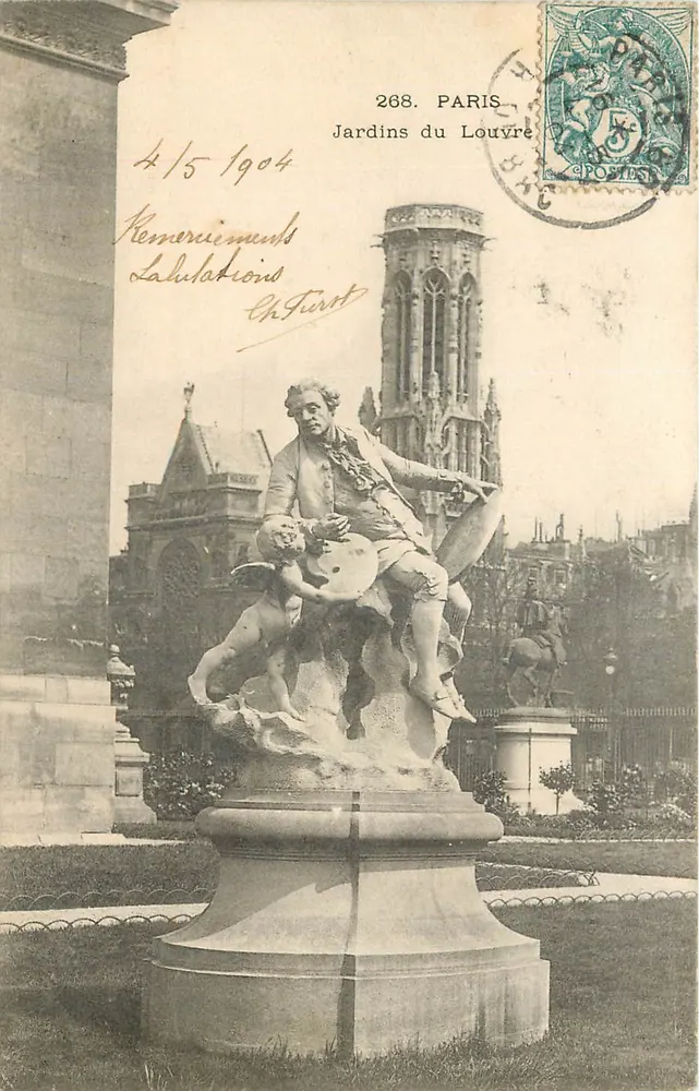 Estátua de Jean-Joseph Balechou — Jardins do Louvre — Editor Paris 268 - Frente