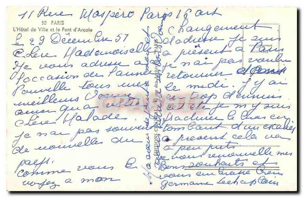 Stadthaus und Brücke d'Arcole — Paris — Verlag Chantal - Rückseite