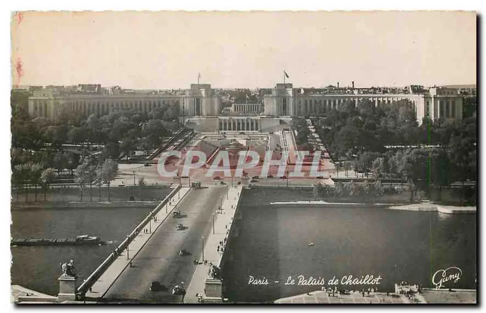 Paris - O Palácio de Chaillot — vista aérea desde o lago — editor Gény - Frente