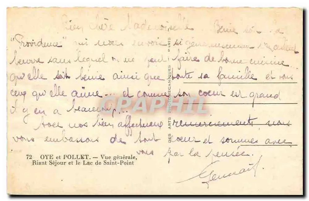 Riant-Séjour und See Saint-Point — Allgemeiner Blick — Verlag: Arts Mécaniques Paris, Nr. 72 - Rückseite