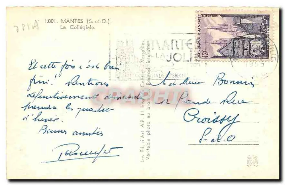 Mantes-la-Jolie — A Colegiata — Editor H.P. n°1.001 - Verso