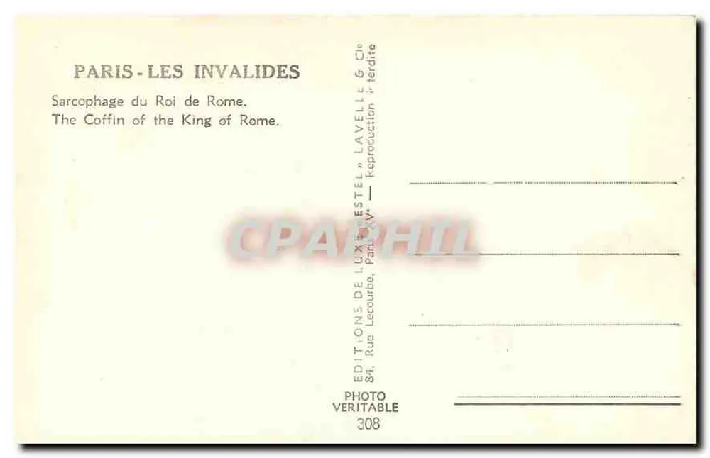 Sarcophage de Napoléon II — Roi de Rome — Éditions Lavelle & Cie - Verso