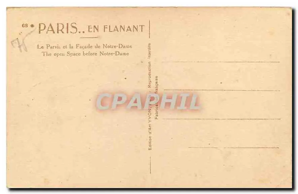 Paris — Façade de Notre-Dame — Édition d'Art YVON - Verso