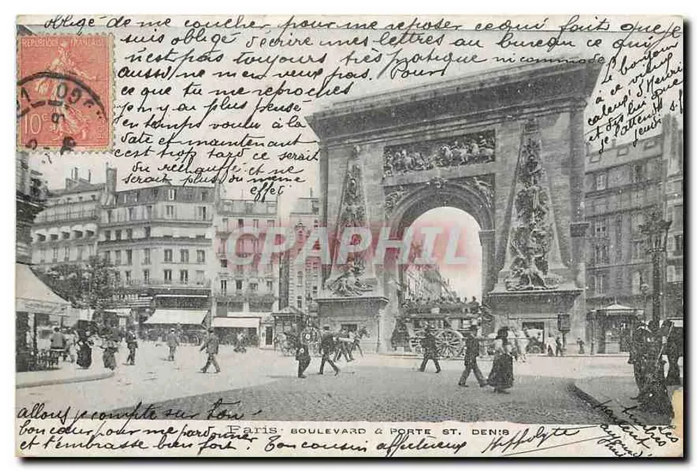Paris - Boulevard & Porta Saint-Denis — vista do Arco do Triunfo — editor não identificado - Frente