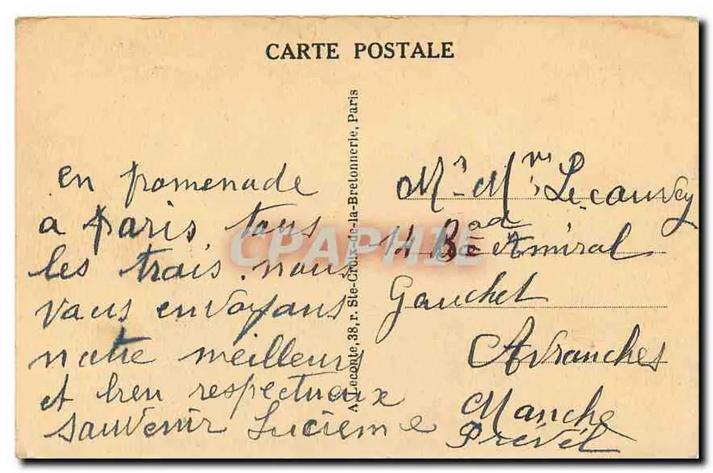 Jardin des Tulleries — Paris — Éditeur : A. Luceable, 38, rue Ste-Croix-de-la-Bretonnerie, Paris — n° 116 - Verso