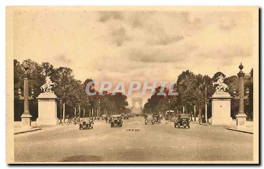 Champs-Élysées — vista em direção ao Arco do Triunfo — editor Lévy et Frères, n° 1087 - Frente