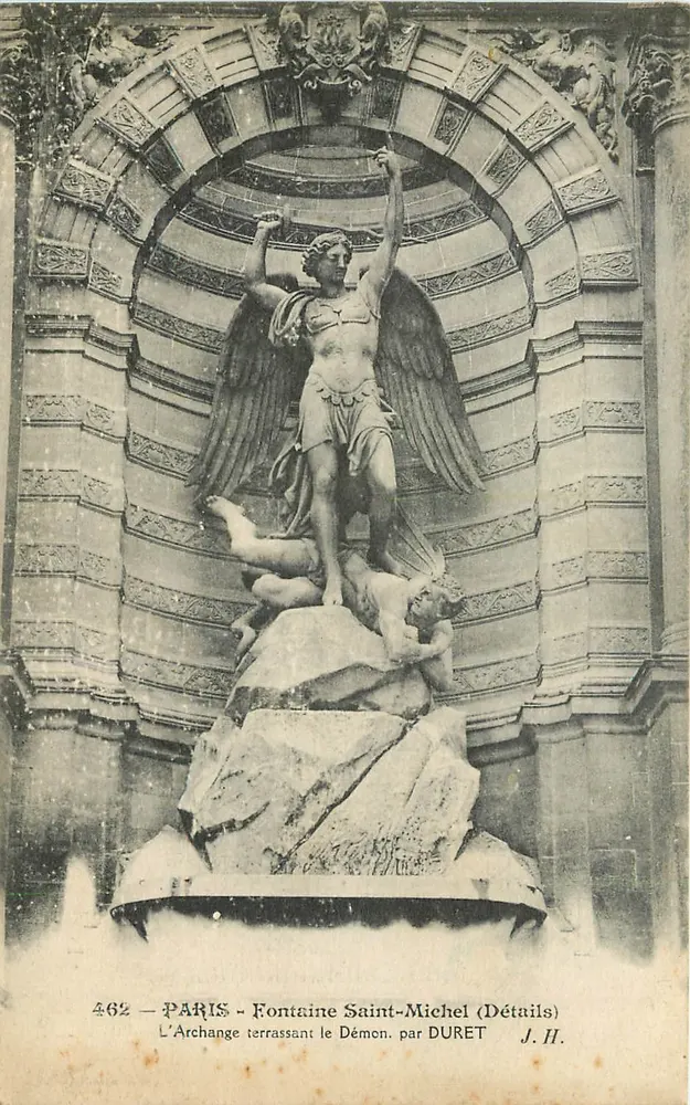 Paris - Fonte de São Miguel (Detalhes) - O Arcanjo derrotando o Demônio, por DURET - Frente