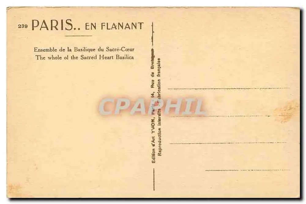 Basilique du Sacré-Cœur — Paris — Édition YVON n°239 - Verso