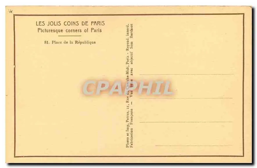 Place de la République — Paris — éditeur Patras, n°81 - Verso