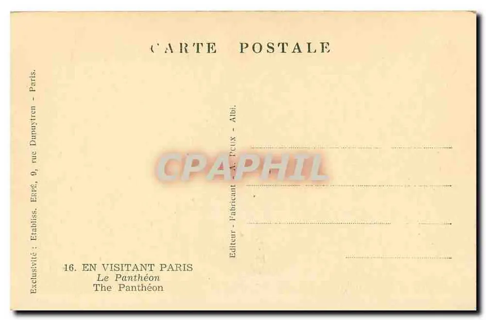 O Panteão — Paris — Editor A. Pecux, Albi - Verso