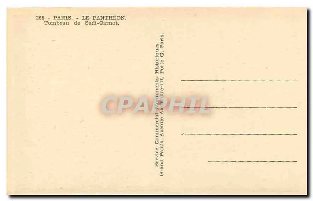 Tumba de Sadi-Carnot — Panteón — París — Service Commercial Documents Historiques - Reverso