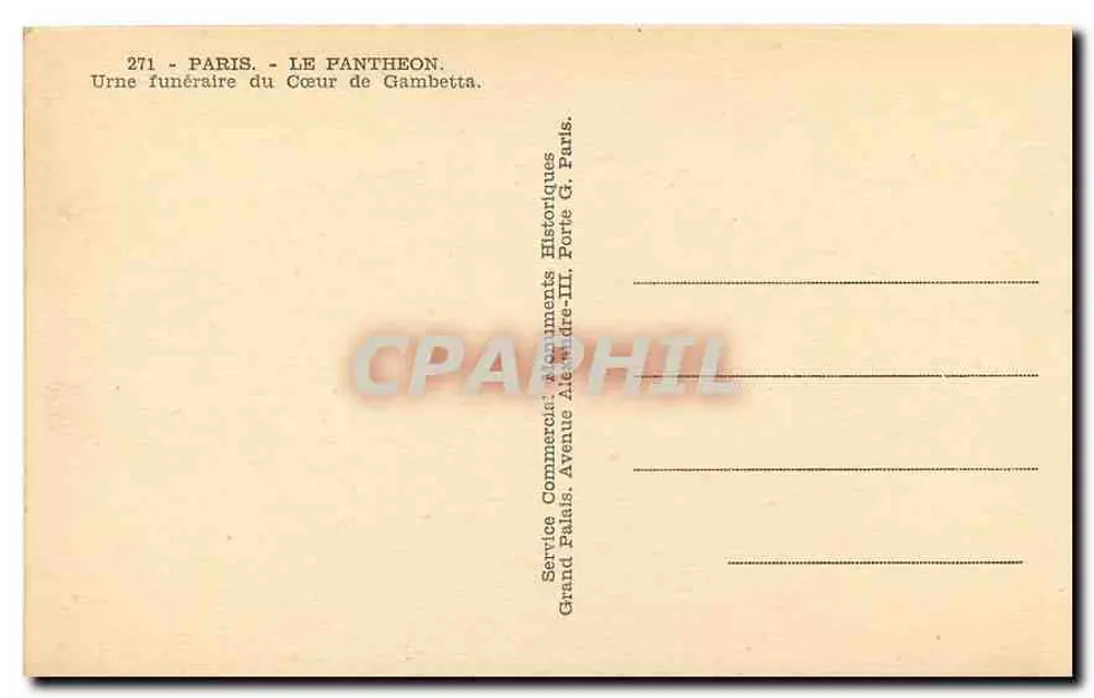 Graburne des Herzens Gambettas — Paris, Der Panthéon — Service Commerciaux Historiques - Rückseite